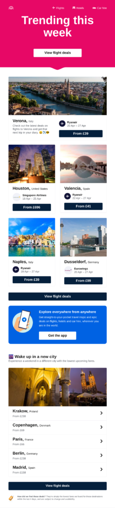 Email from Skyscanner about trending flights - Travel Mail